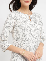 Rayon Floral Kurta Set - White & Black