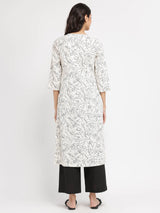 Rayon Floral Kurta Set - White & Black