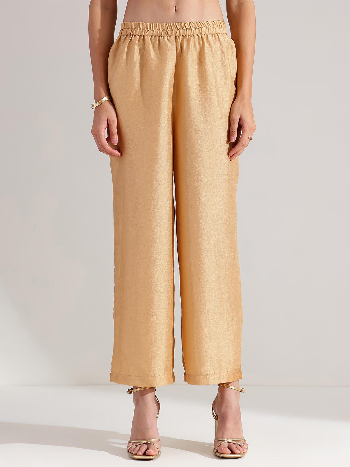 Brocade Striped Sleeveless Kurta Set - Green & Gold