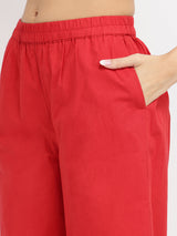 Cotton Jacquard Striped Kurta Set - Red