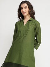 Cotton Striped A-Line Kurta Set - Green