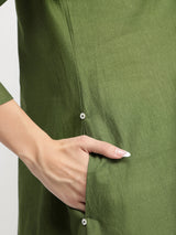 Cotton Striped A-Line Kurta Set - Green