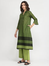 Cotton Striped A-Line Kurta Set - Green