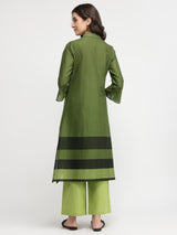 Cotton Striped A-Line Kurta Set - Green