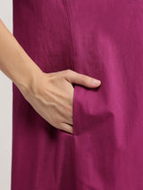 Cotton Solid & Striped Kurta Set - Magenta