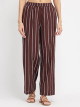 Cotton Solid & Striped Kurta Set - Brown