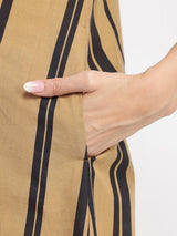 Cotton Striped & Solid Kurta Set - Mustard & Black