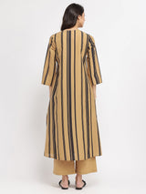 Cotton Striped & Solid Kurta Set - Mustard & Black