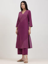 Cotton Geometric Print Kurta Set - Purple