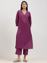Cotton Geometric Print Kurta Set - Purple