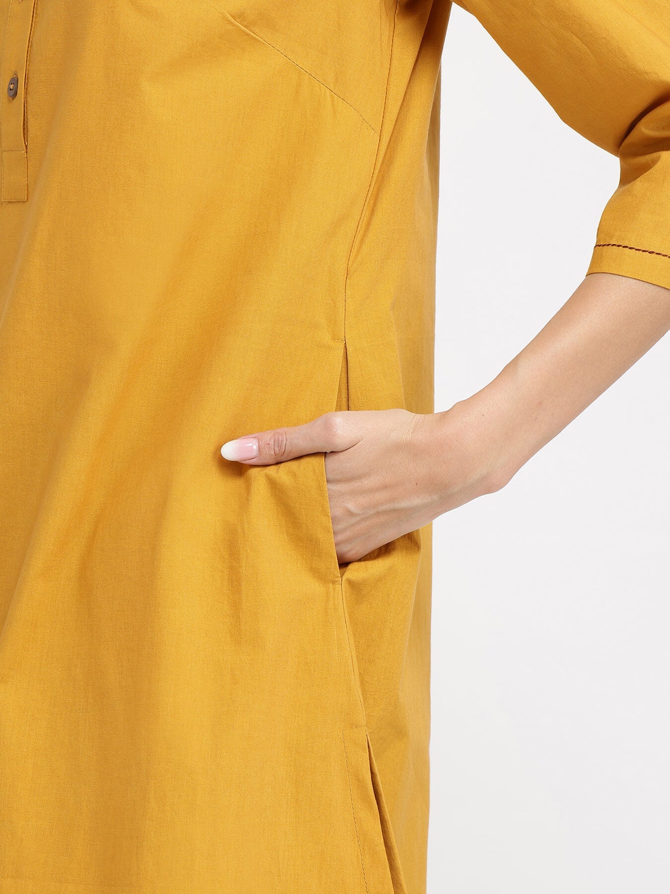 Cotton Colourblock A-Line Kurta Set - Mustard & Brown