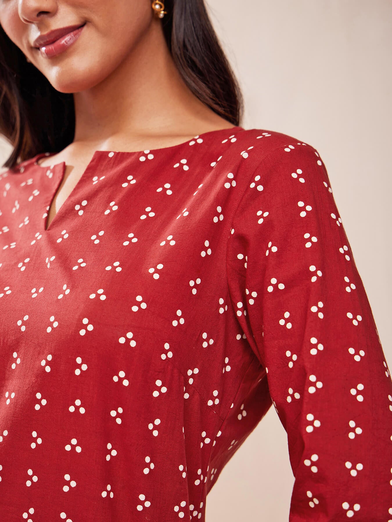 Cotton Tribal Print Straight Kurta Set - Red