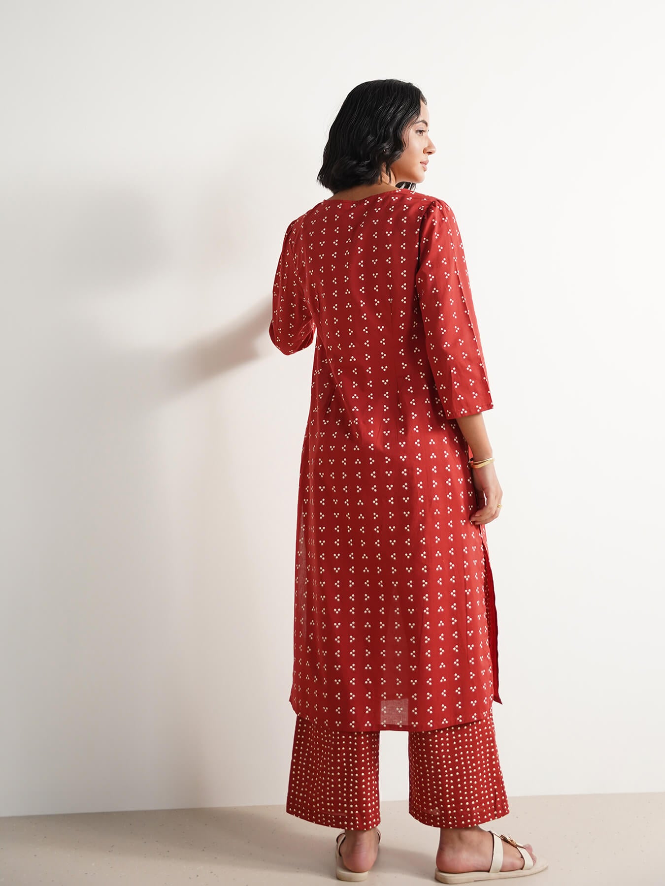 Cotton Tribal Print Straight Kurta Set - Red