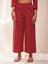 Cotton Tribal Print Straight Kurta Set - Red