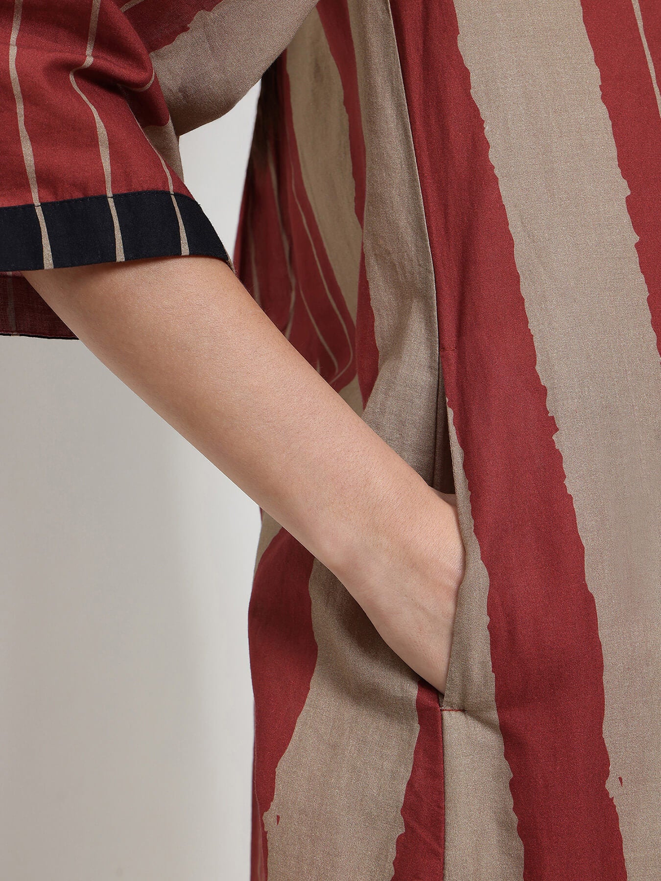 Cotton Stripe Play Shirt Kurta Set - Beige & Rust