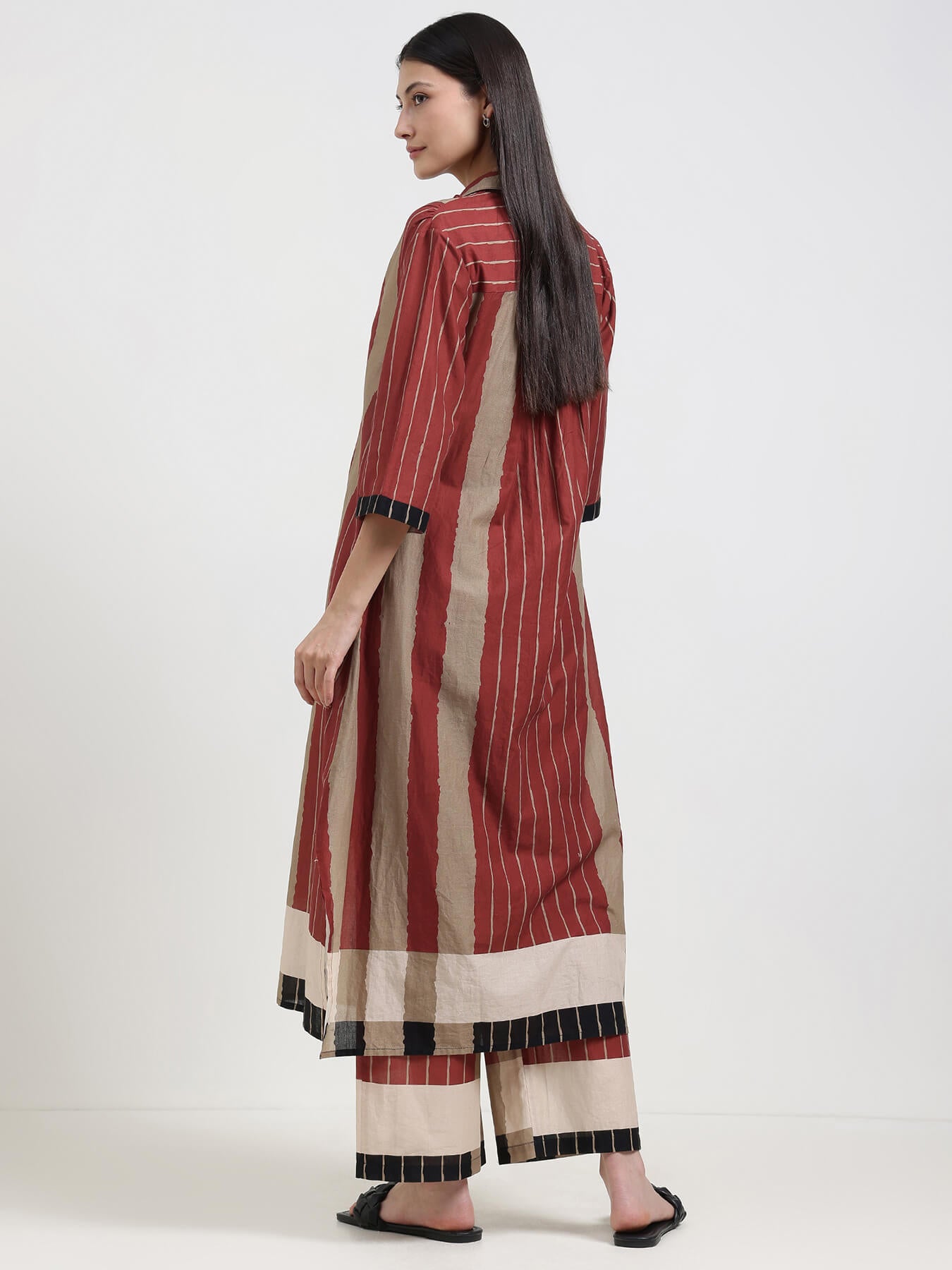 Cotton Stripe Play Shirt Kurta Set - Beige & Rust