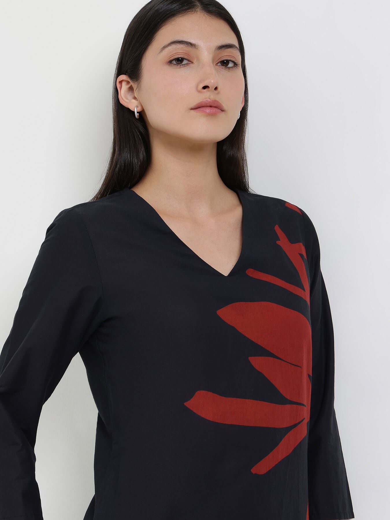 Cotton Floral A-Line Kurta Set - Black & Red