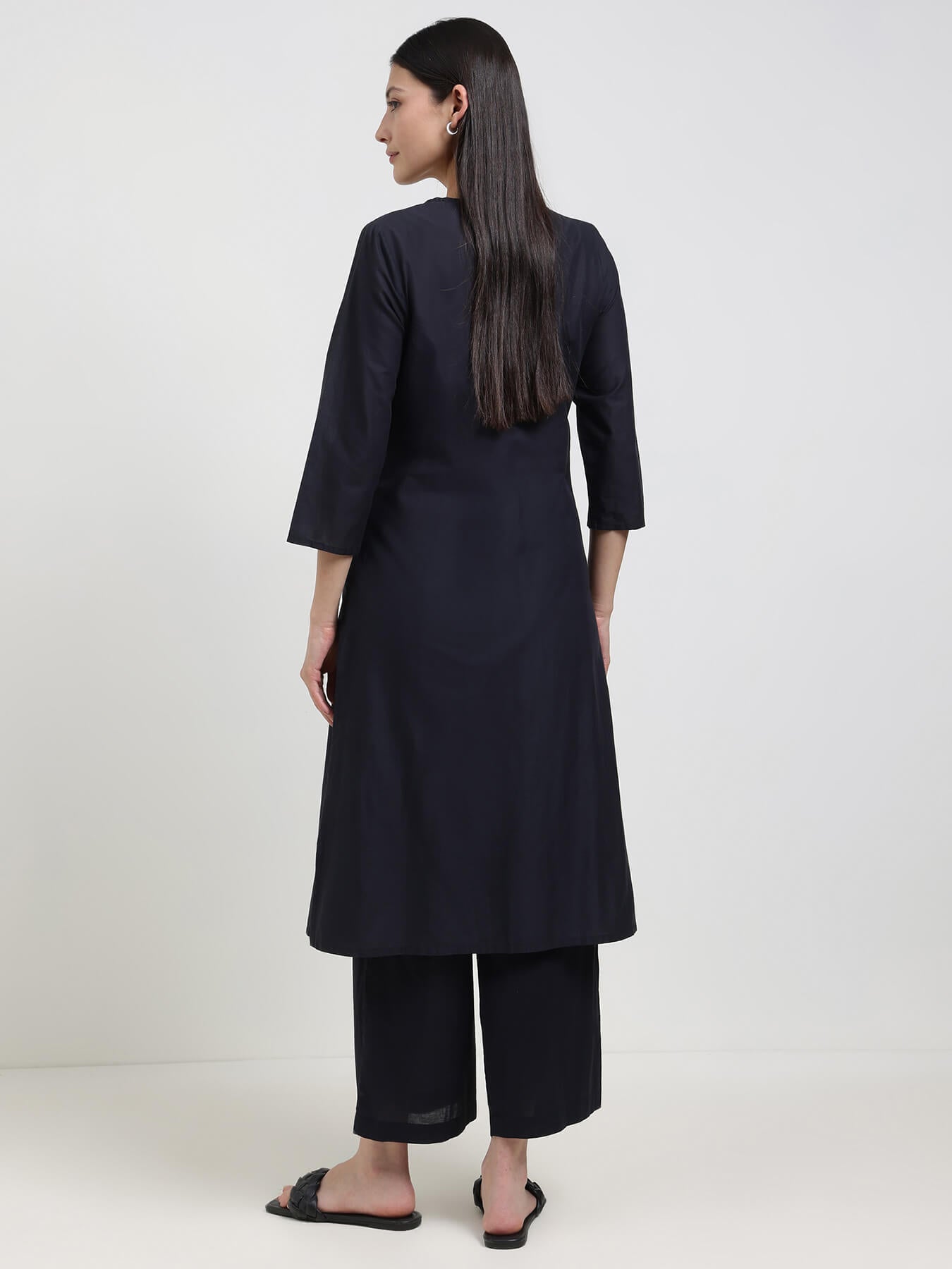 Cotton Floral A-Line Kurta Set - Black & Red