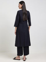 Cotton Floral A-Line Kurta Set - Black & Red