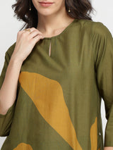 Cotton Floral A-Line Kurta Set - Olive & Mustard
