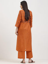 Cotton Geometric Print Kurta Set - Orange