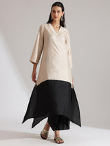 Silk Blend Colourblock Kurta Set - Cream & Black