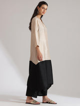 Silk Blend Colourblock Kurta Set - Cream & Black