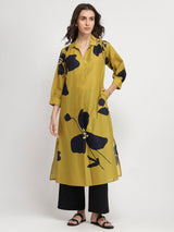 Cotton Floral Kurta Set - Green & Black
