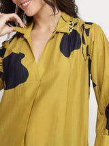 Cotton Floral Kurta Set - Green & Black