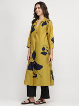 Cotton Floral Kurta Set - Green & Black