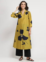 Cotton Floral Kurta Set - Green & Black