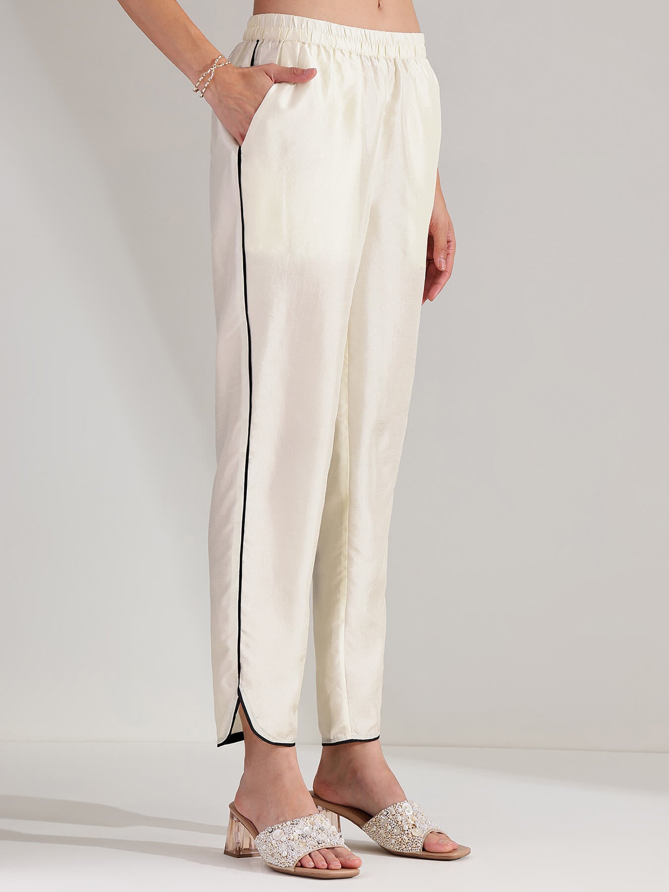 Silk Blend Solid A-line Kurta Set - Off White