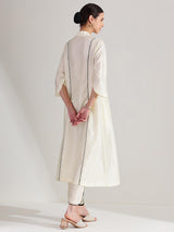 Silk Blend Solid A-line Kurta Set - Off White