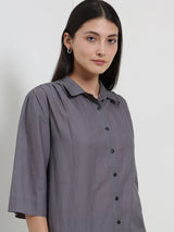 Cotton Striped Shirt Kurta Set - Grey & Black