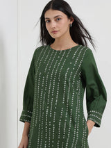 Cotton Bandhani A-Line Kurta Set - Green