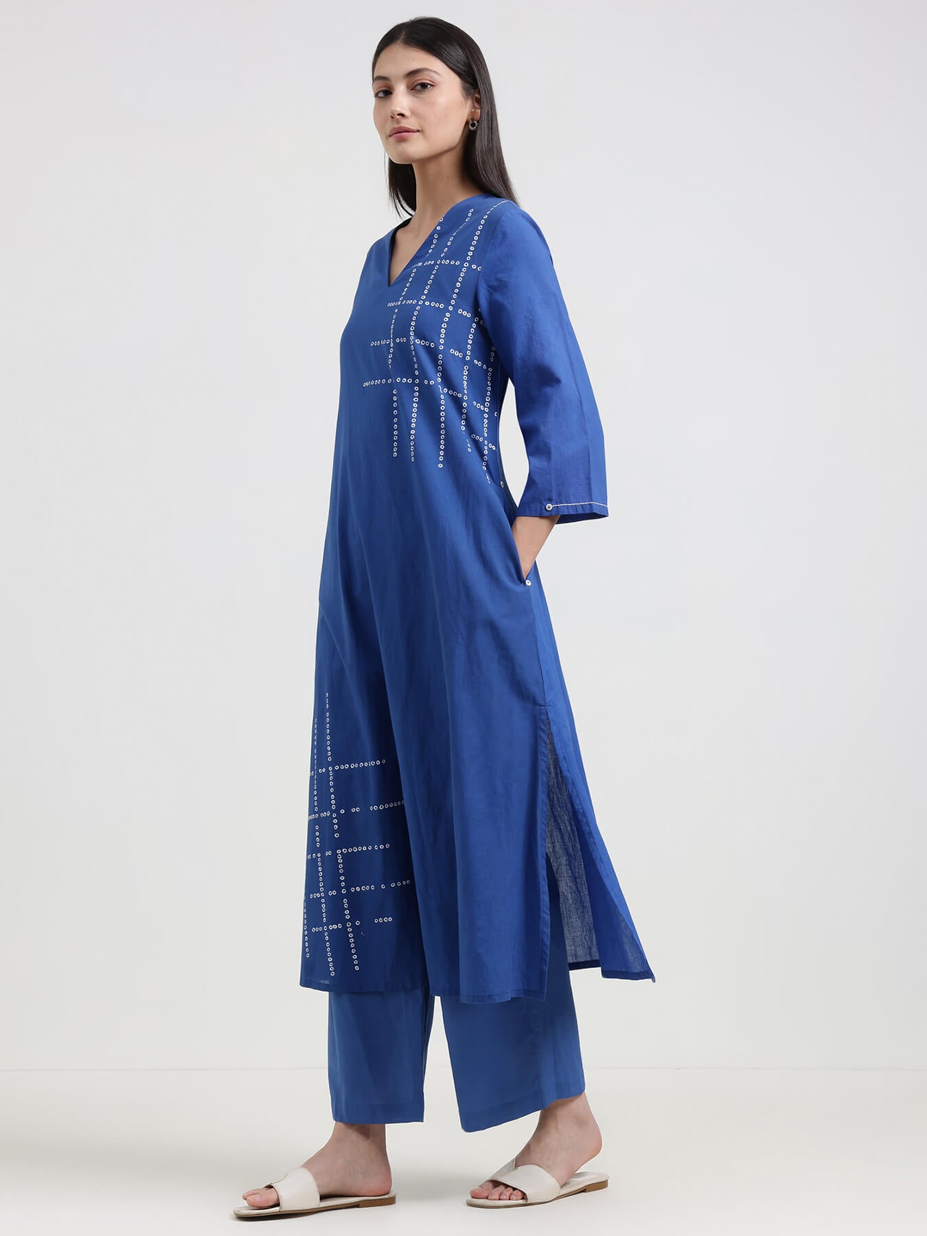 Cotton Bandhani A-Line Kurta Set - Blue