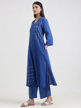 Cotton Bandhani A-Line Kurta Set - Blue