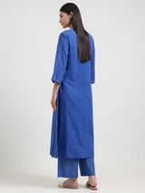 Cotton Bandhani A-Line Kurta Set - Blue