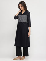 Cotton Striped A-Line Kurta Set - Black & White