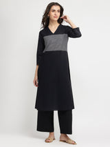 Cotton Striped A-Line Kurta Set - Black & White