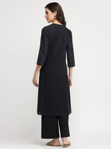 Cotton Striped A-Line Kurta Set - Black & White