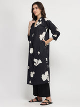 Cotton Abstract Print Kurta Set - Black & White