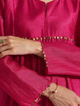 Silk Blend Solid A-Line Kurta Set - Fuchsia