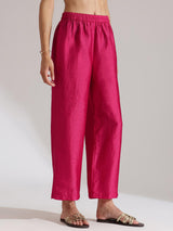 Silk Blend Solid A-Line Kurta Set - Fuchsia