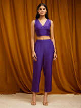 Silk Striped Straight Kurta Set - Purple