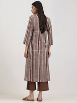 Cotton Dabu Striped A-Line Kurta Set - Brown