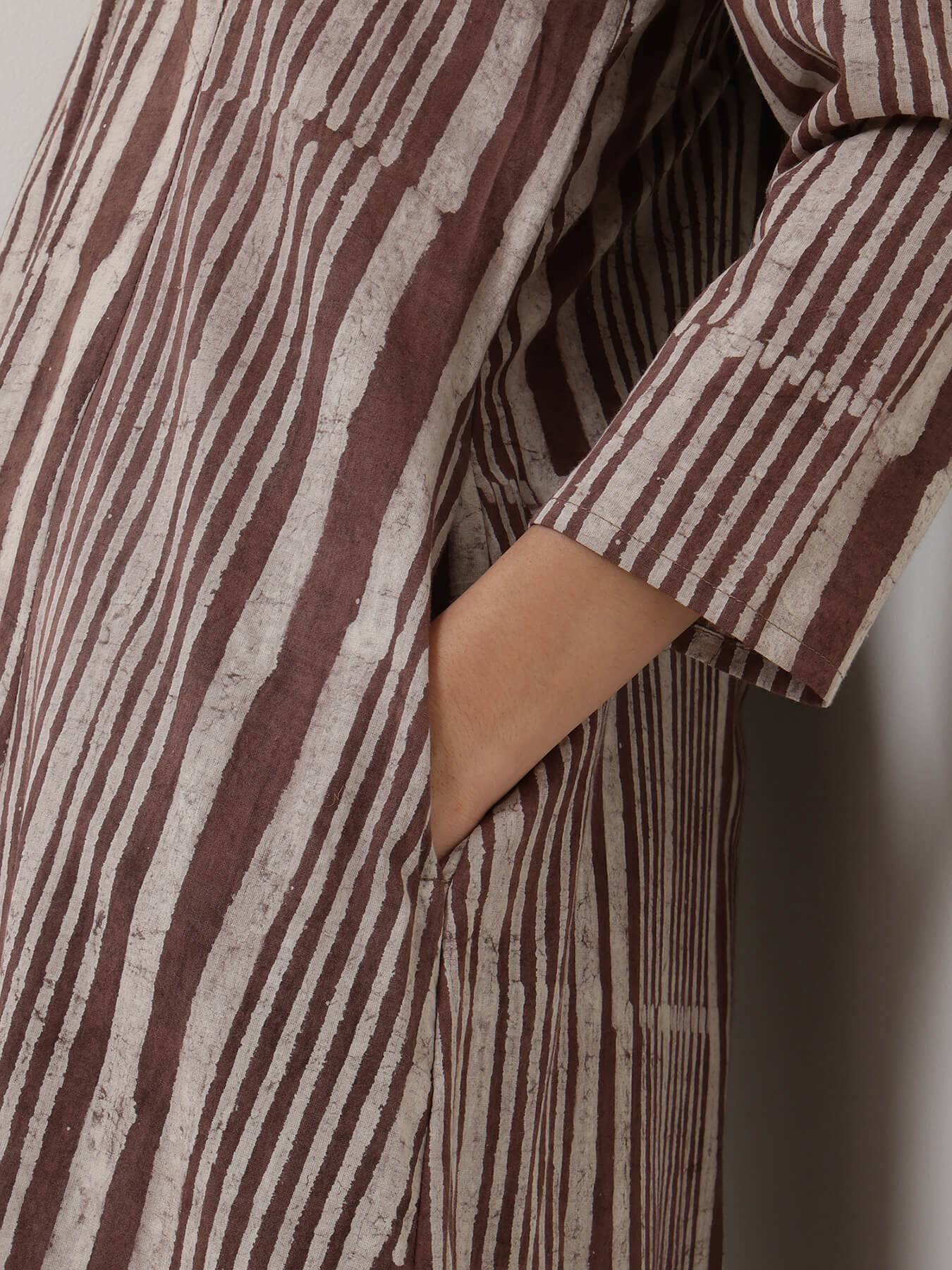 Cotton Dabu Striped A-Line Kurta Set - Brown