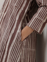 Cotton Dabu Striped A-Line Kurta Set - Brown