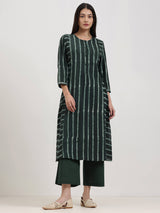Cotton Dabu Stripe Play Kurta Set - Black