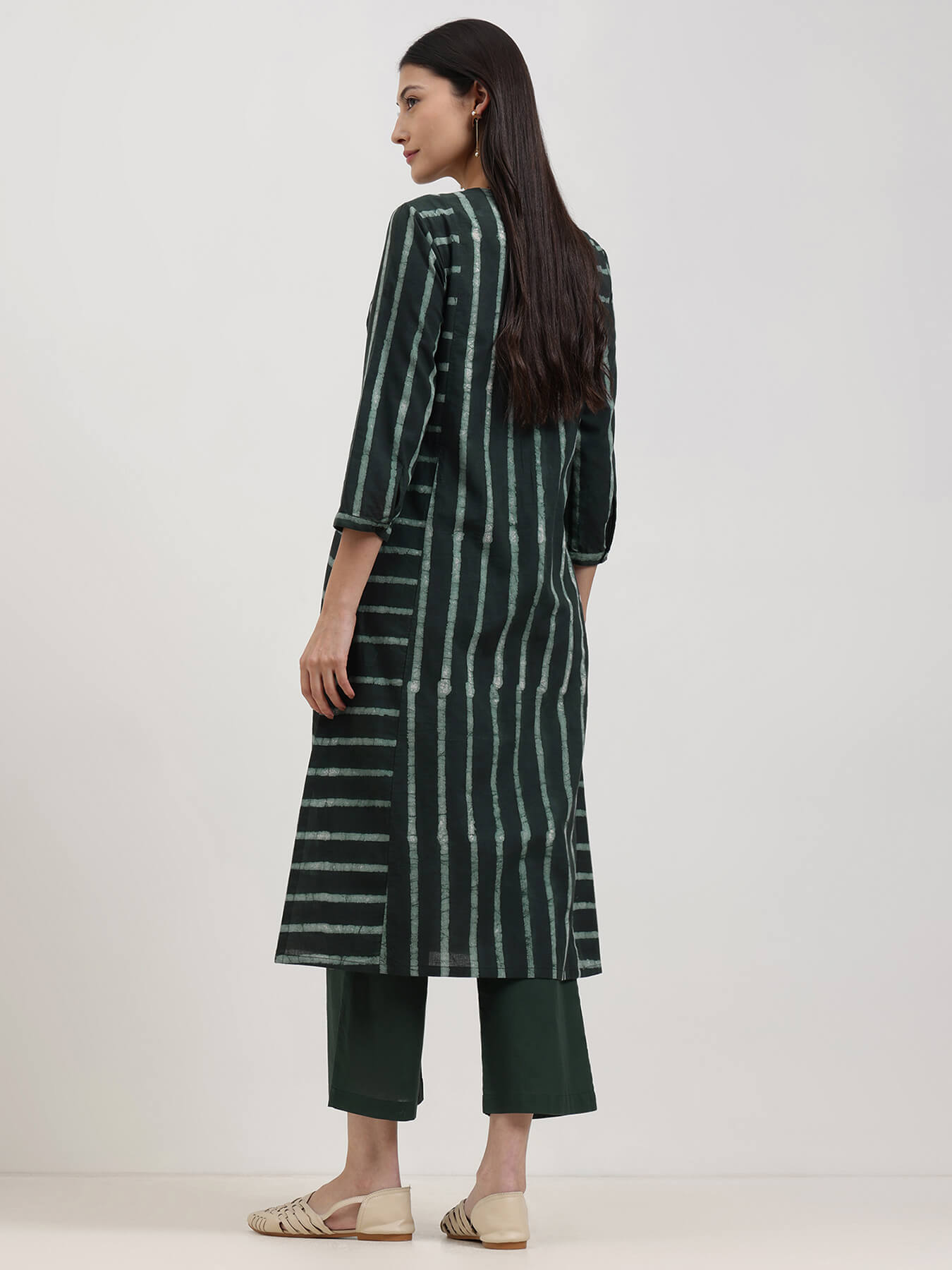 Cotton Dabu Stripe Play Kurta Set - Black